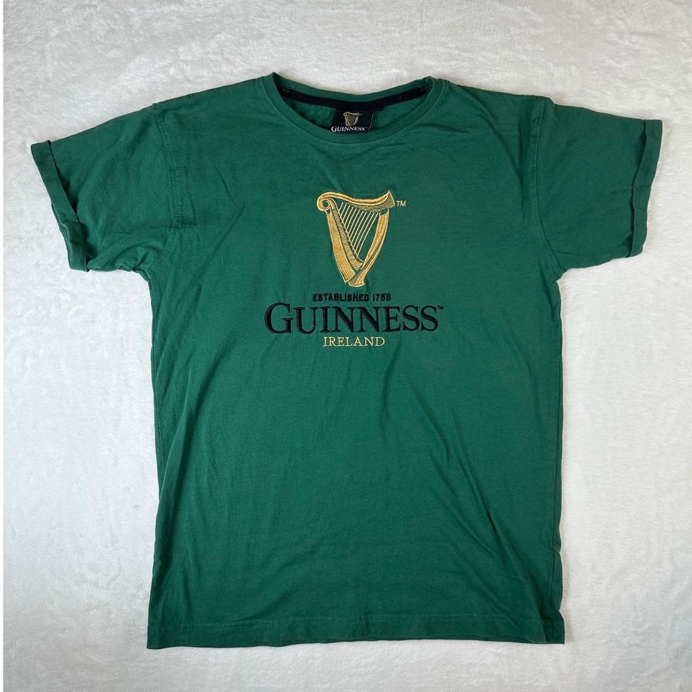 Guinness Ireland Green Embroidered Harp Logo T-Shirt Mens Small BCI Cotton